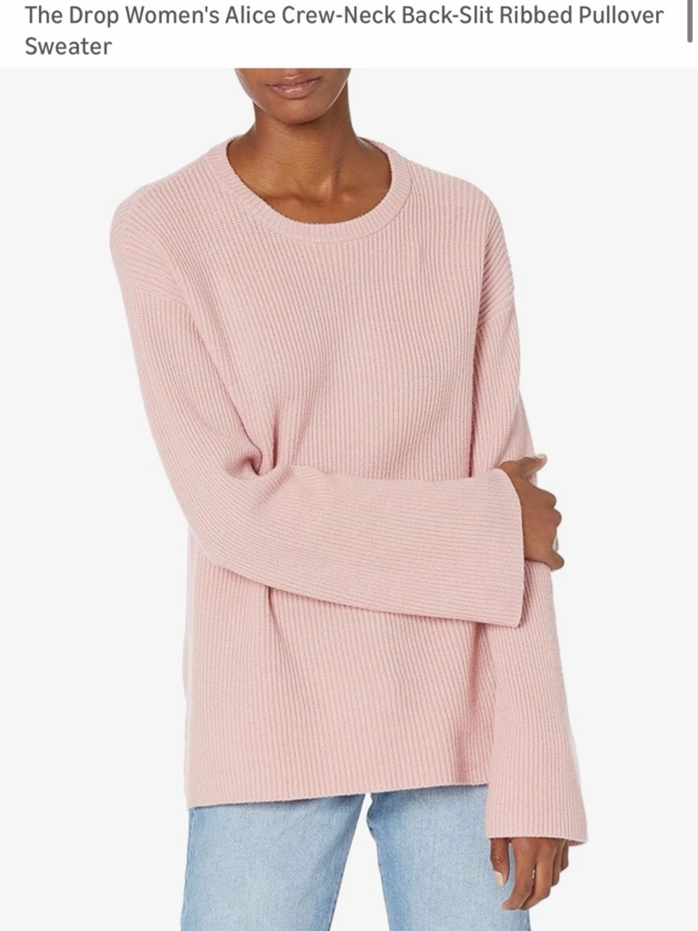 Relaxed Ribbed Crewneck Sweater - Pale Pink